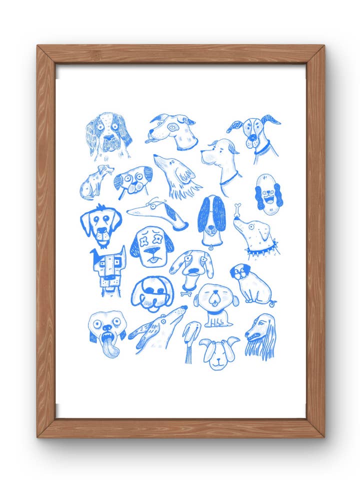 Blue Dogs Indigo Ink Art Print - Frankie Blue for wholesale by Frankie Blue