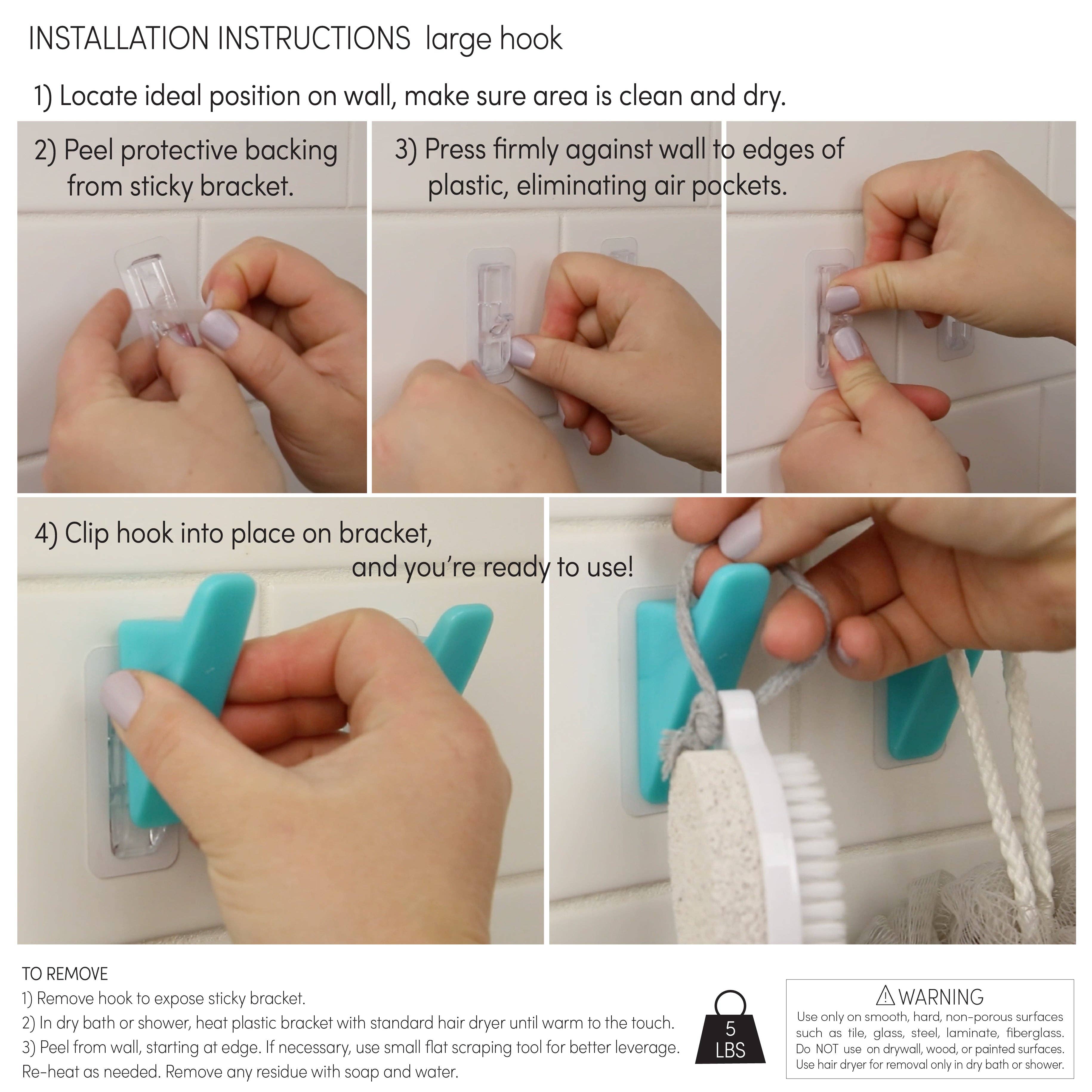 Three by Three Seattle - Vente Ensemble d'accessoires pour salle de bain - ensemble de 3 grands crochets aquafolio avec support adhésif5