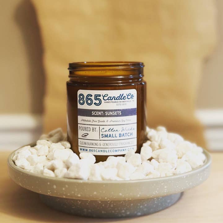 9 oz. Amber Glass Jar Soy Candle - Hand Poured, Small Batch for wholesale by 865 Candle Company