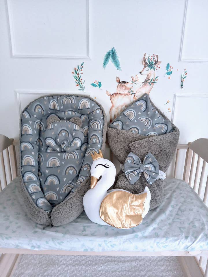 Baby Nest for Newborn. Cotton BabyNest + Blanket + Moses Basket Fitted Sheet for wholesale by Allbright Kids