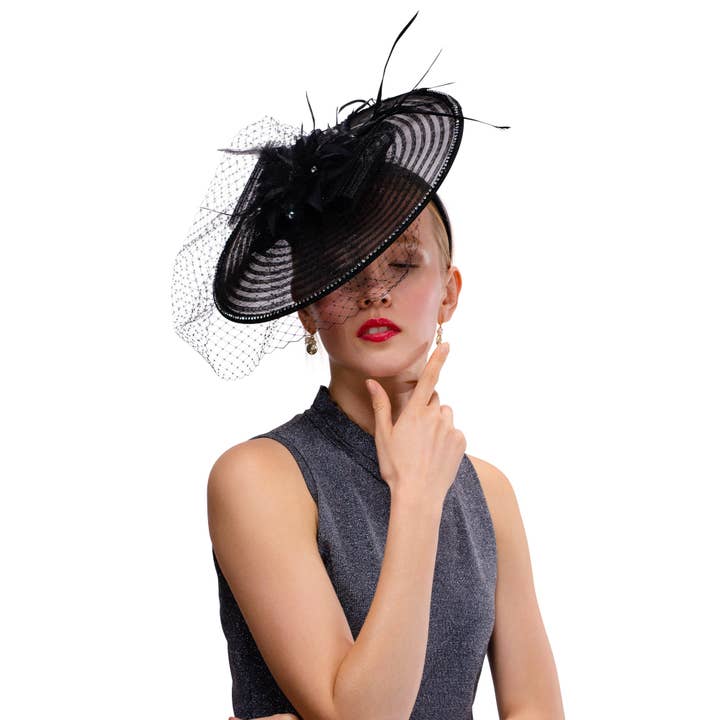 KaKyCo - Wholesale Fascinator Hat - Women's - AJ675H | Crinoline Fascinator With Veil/Crinoline/Feather