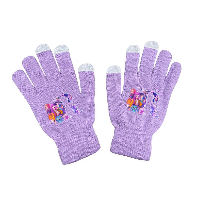 Little Trendy - Wholesale Gloves - Women's - KDH K-pop inspired Initials knitted purple gloves4