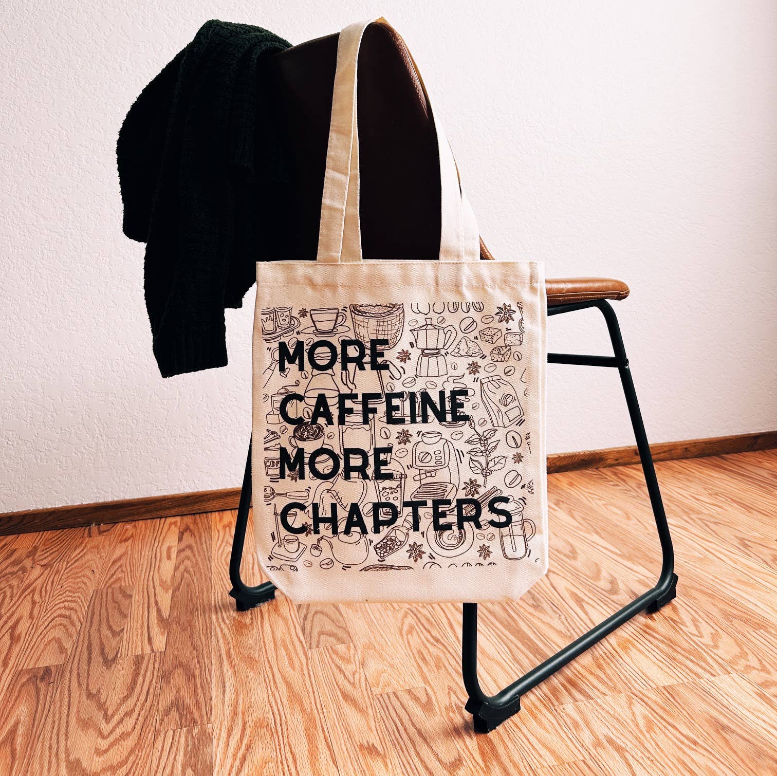 The Storyline Styles - Wholesale Tote Bag - Unisex - More Caffeine More Chapters Tote Bag // Totes // 100% Cotton // Sustainable // Eco-Friendly // Canvas Bag // Book lover // Coffee // Tea1