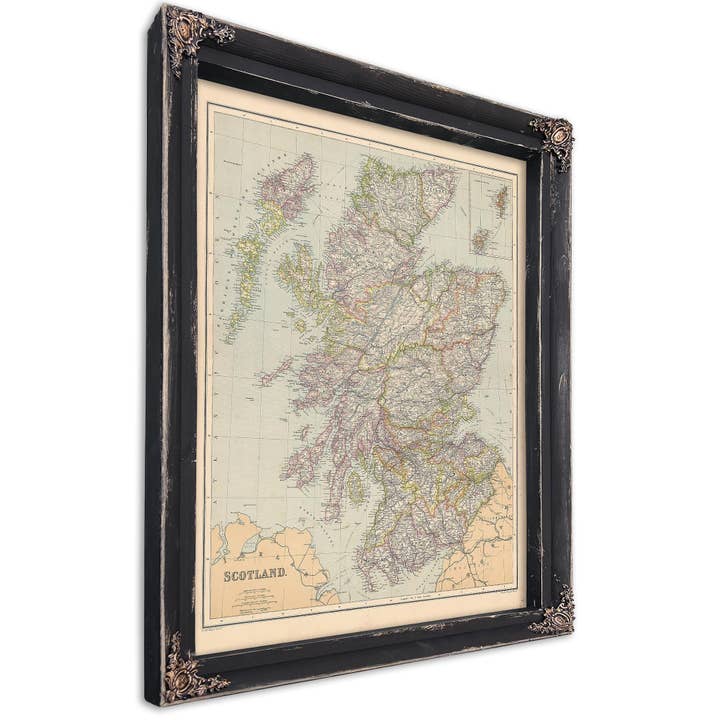 Framed Scotland Vintage Map - Ornate Embellishment Frame with Print for wholesale by Bella Frye