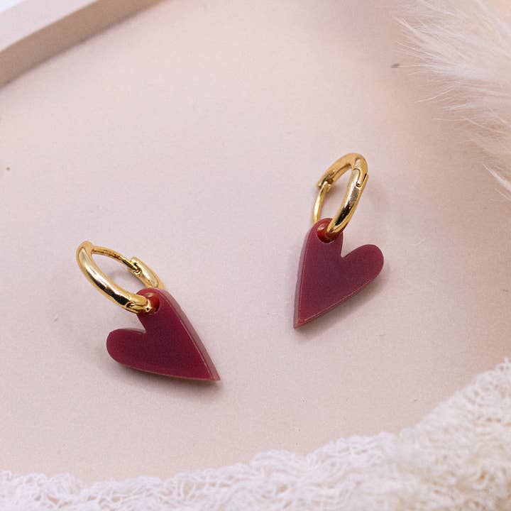 Red heart creole earrings - 18k gold plated for wholesale by Tilda&Theo