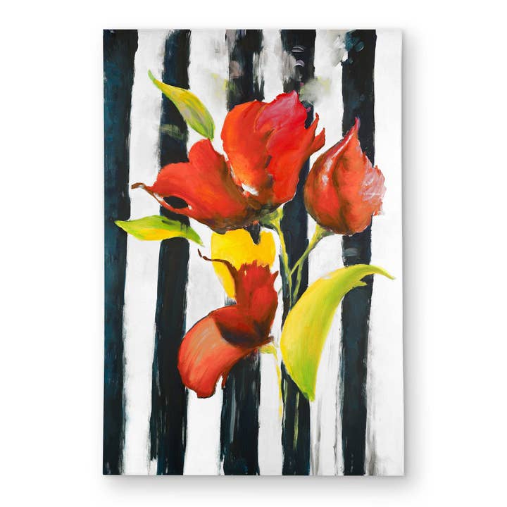 Flowers on Black and White Stripes | Contemporary Yellow Rug for wholesale by BEGIN HOME DECOR