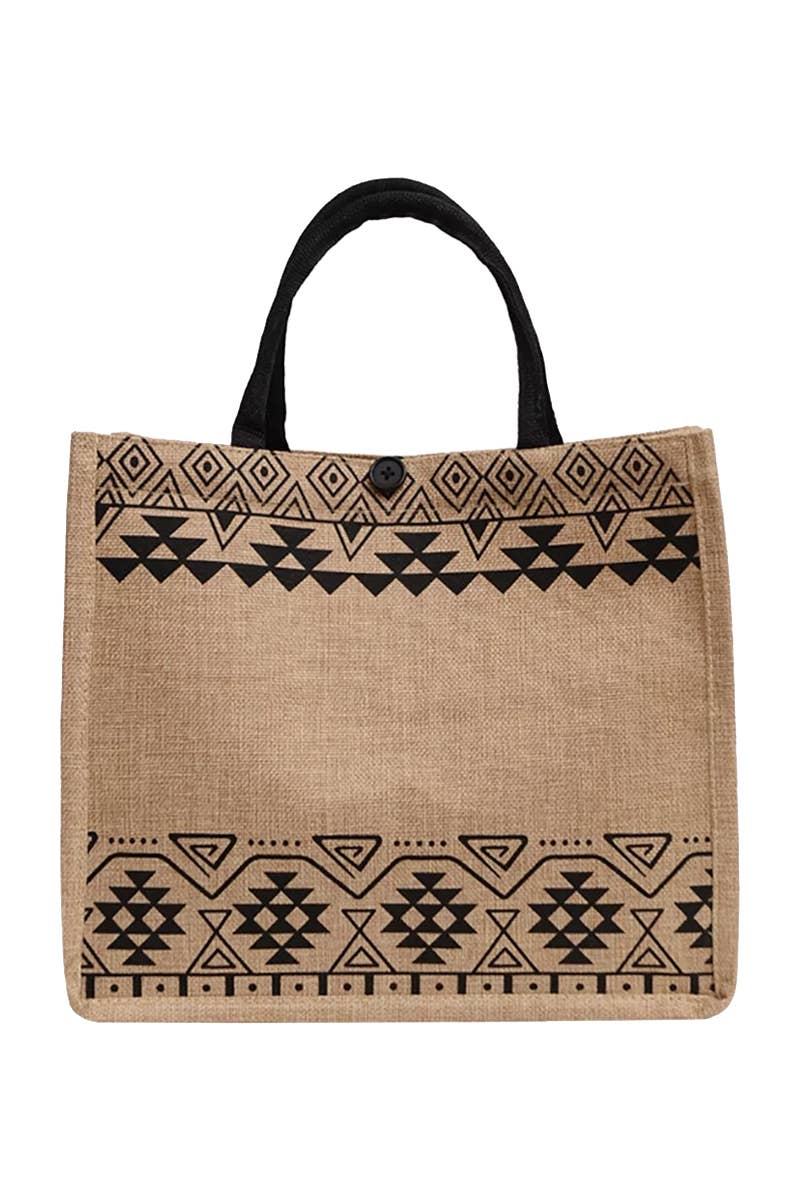 Cap Zone - Wholesale Beach Bag - Boho Tribal Print Burlap Box Tote Beach Bag2