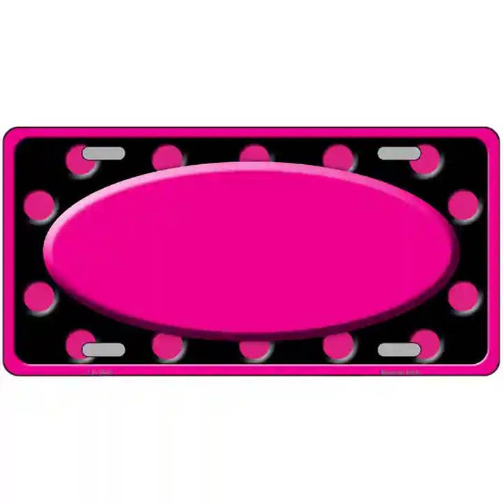 Pink Black Polka Dots Pink Center Oval License Plate for wholesale by Smart Blonde