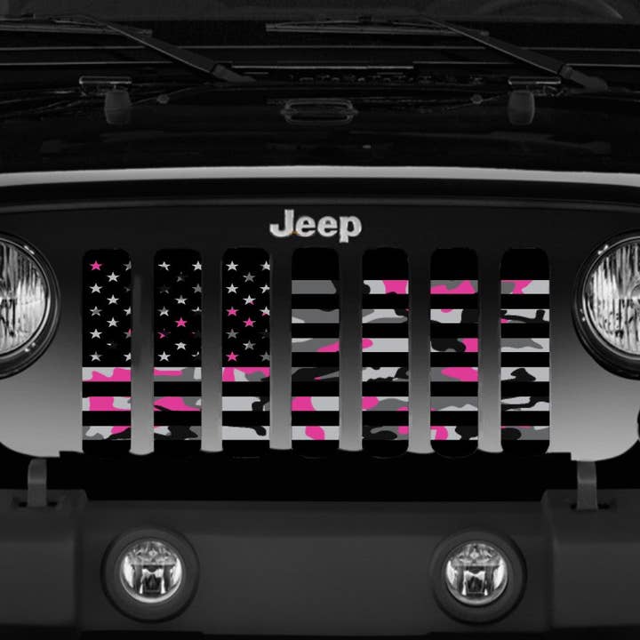 Dirty Acres - Wholesale Car Decorative Charm - Unisex - American Pink Camo Aluminum Mesh Jeep Grille Insert Wrangler