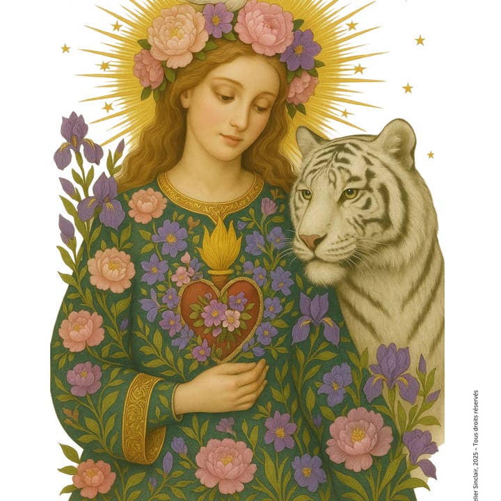 ATELIER SINCLAIR - Wholesale Art Print - The Lady with Flowers and the White Tiger