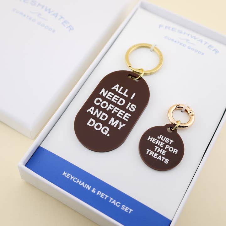 Coffee & My Dog Keychain & Pet Tag Gift Set for wholesale by Freshwater Curated Goods