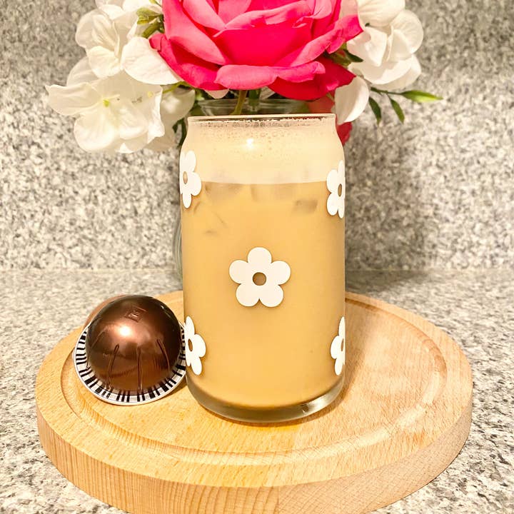 Designs by LDF - Vente Verre/tasse - Verre à bière Daisy | Verre à café glacé | Coupe en verre à fleurs