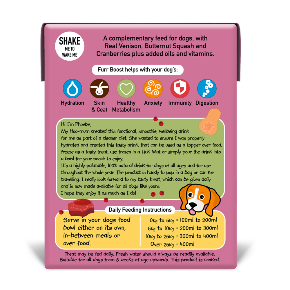 Furr Boost – wholesale Pet treats – Dog – Venison, Butternut Squash and Cranberry  Half Case  6x400ml2