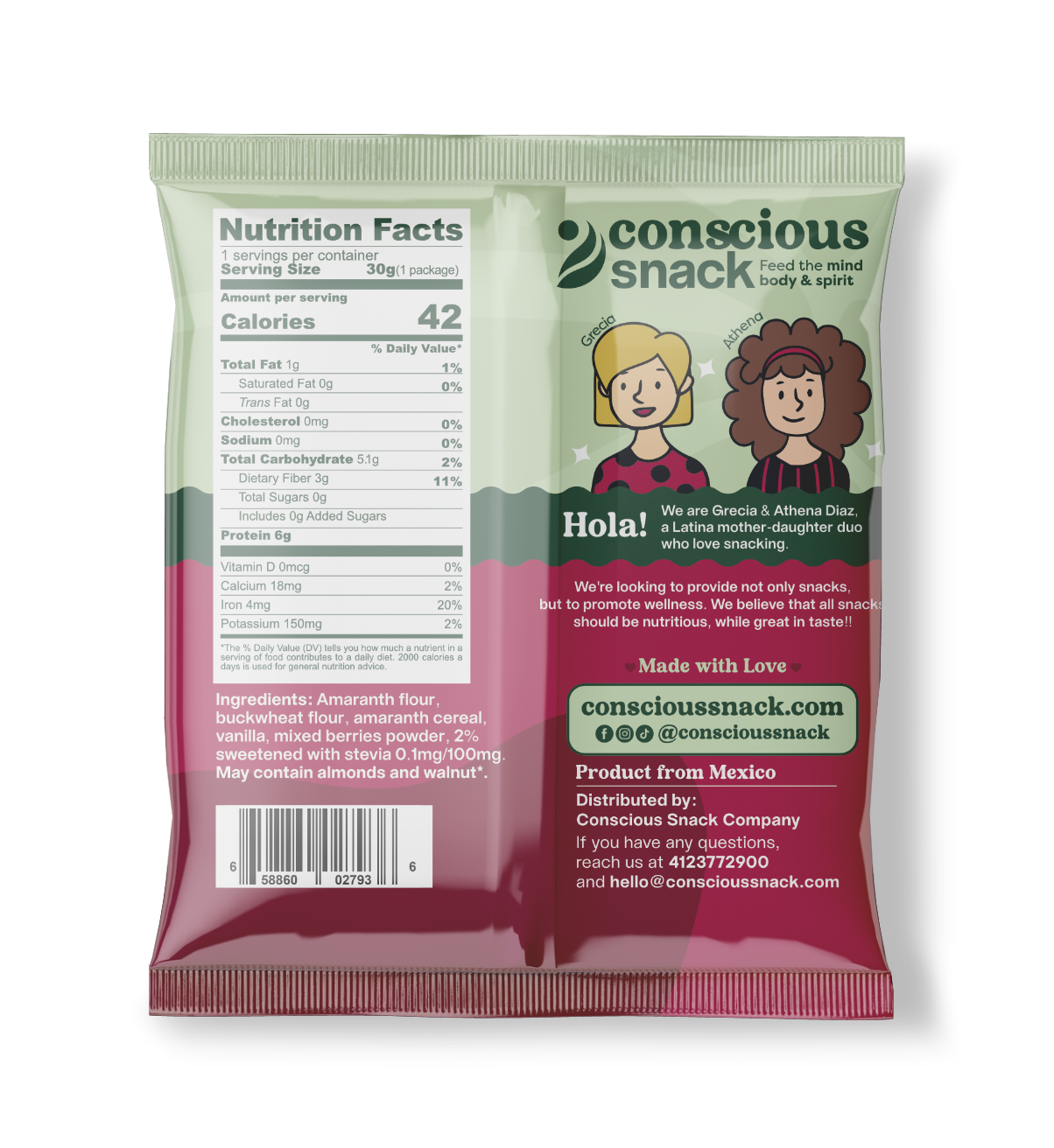 Conscious Snack - Wholesale Cookie - Conscious Snack Amaranth Wafers Obleas Mixed Berry 1.05oz2