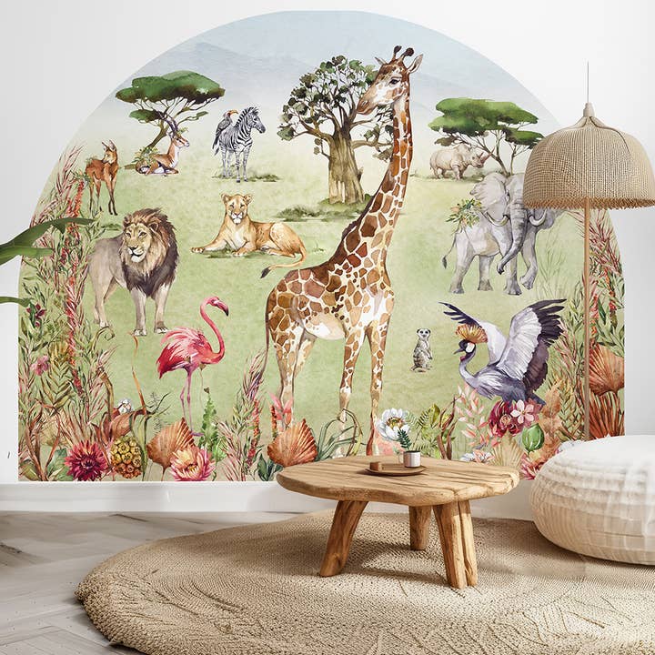 Safari Djur Båge Väggklistermärke, Savann Giraff Väggdekal för wholesale av SimurgWallArts