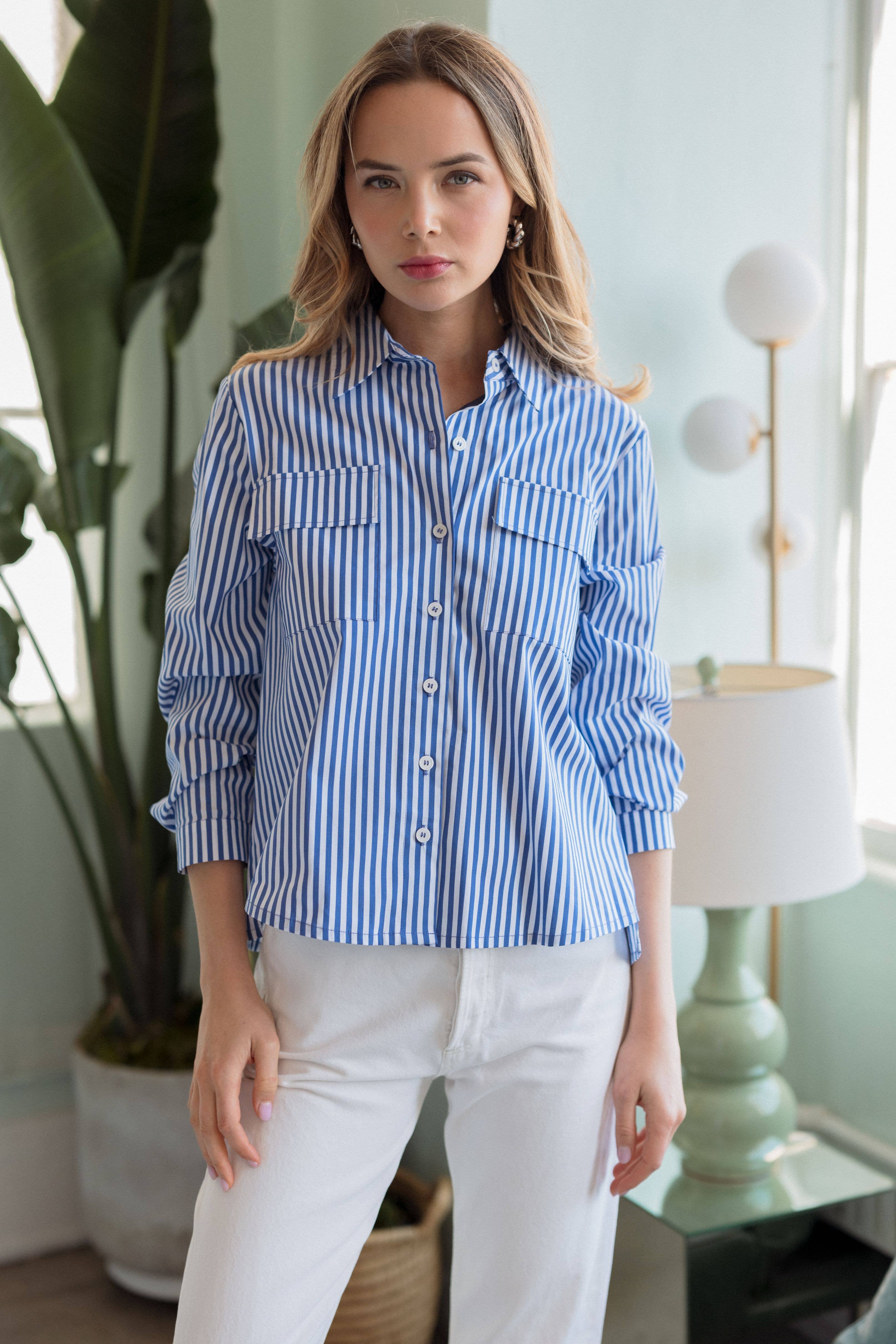 Joh Apparel - Wholesale Button Down Shirt - Women's - Jenn Shirt with Pleating Details1