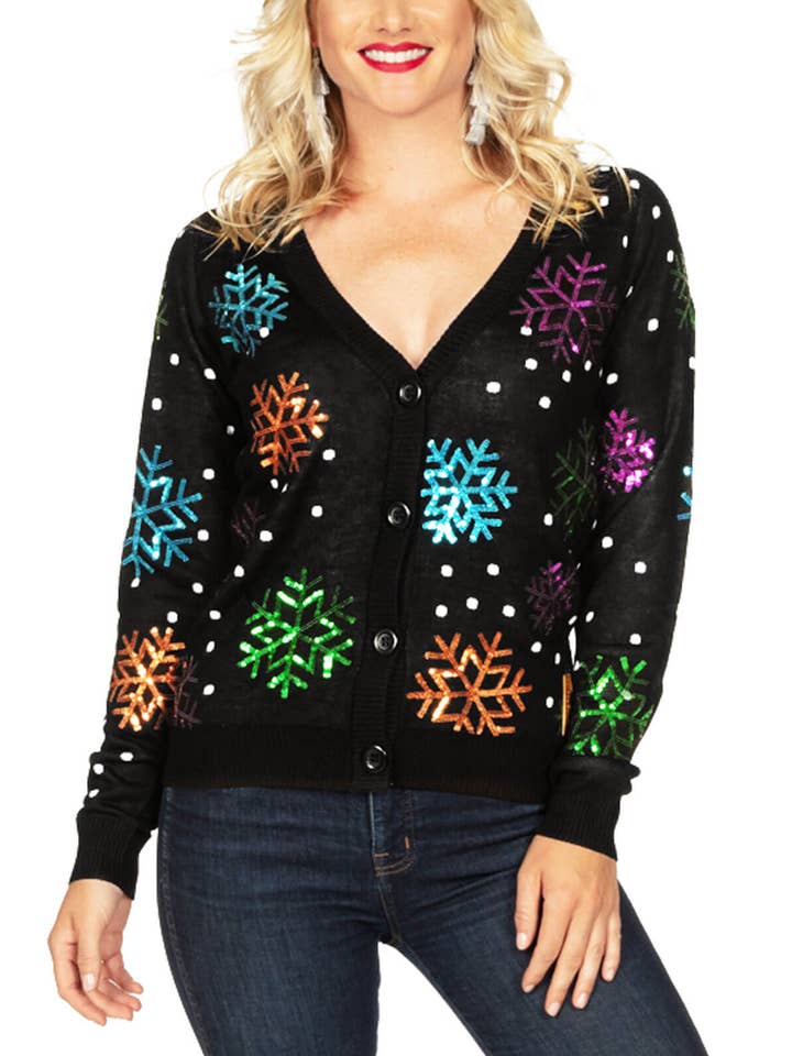 Pailletten-Schneefall-Cardigan - Damen-Festlicher-Weihnachtspullover für den Großhandel von Tipsy Elves