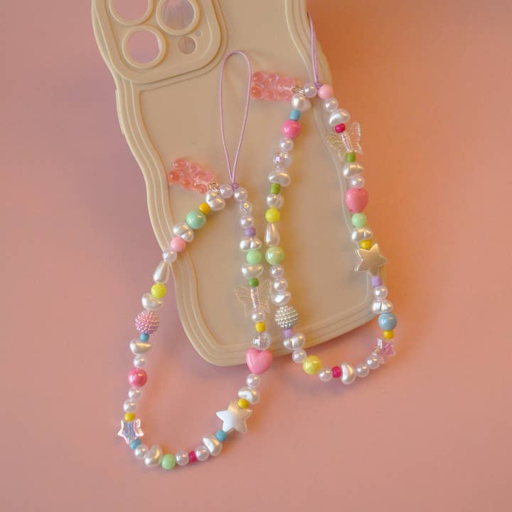 Cadena para teléfono en tonos pastel con forma de oso gominola, bonito colgante con forma de perla Y2K para venta al por mayor de TheMellys