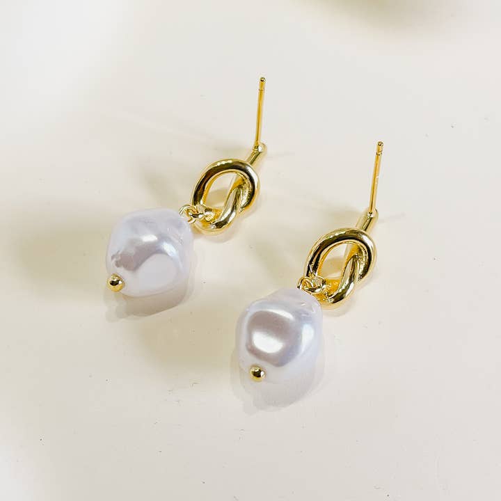 Melange Blanc - Vente Boucles d'oreilles pendantes - Boucles d’oreilles pendantes nœud d’amour avec perle d’eau douce9