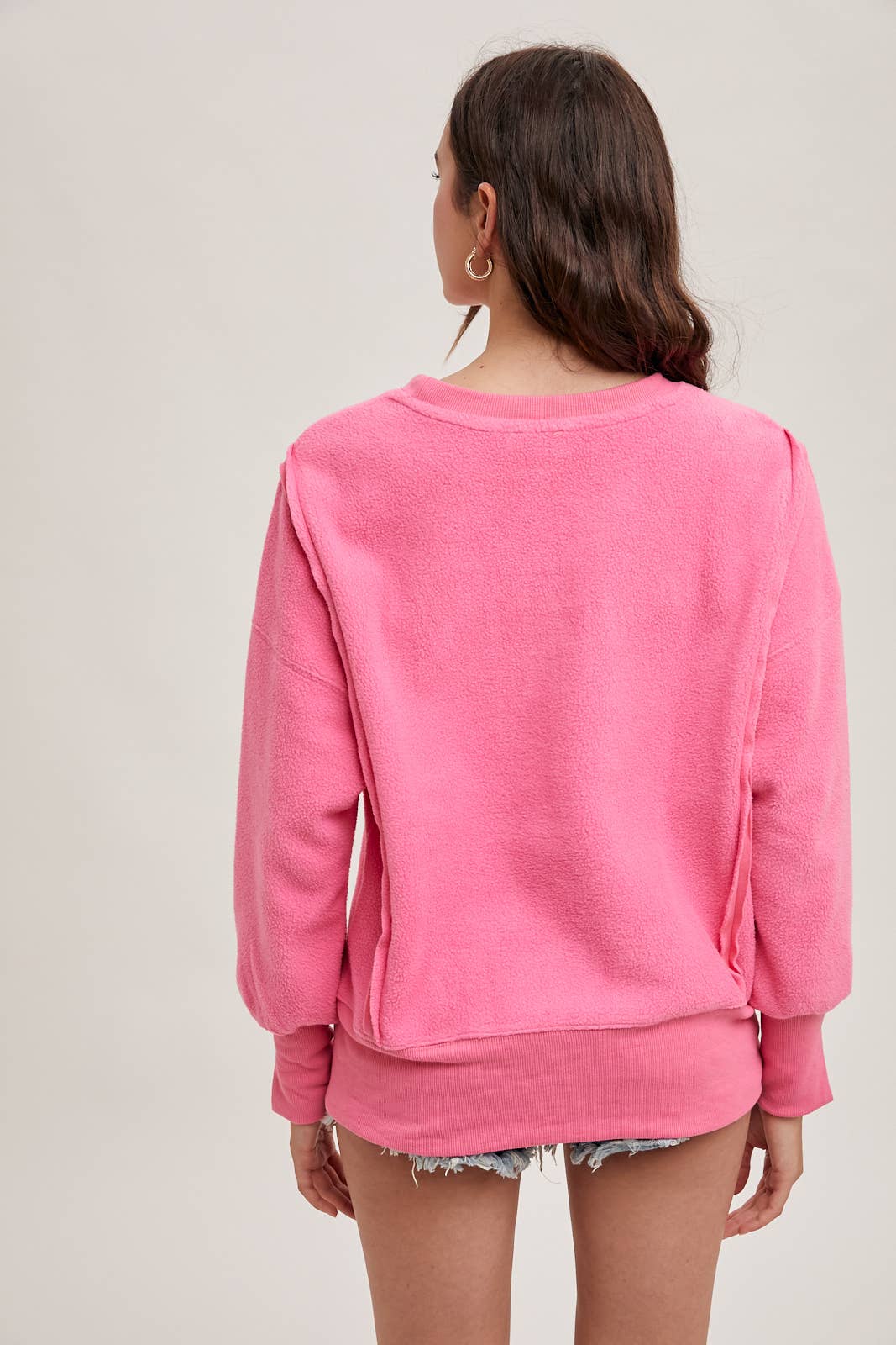 Peace Love Line – wholesale Sweatshirt - Dam – PL3896 - RUNDHALSAD TEDDYTRÖJA MED SLITSAR1