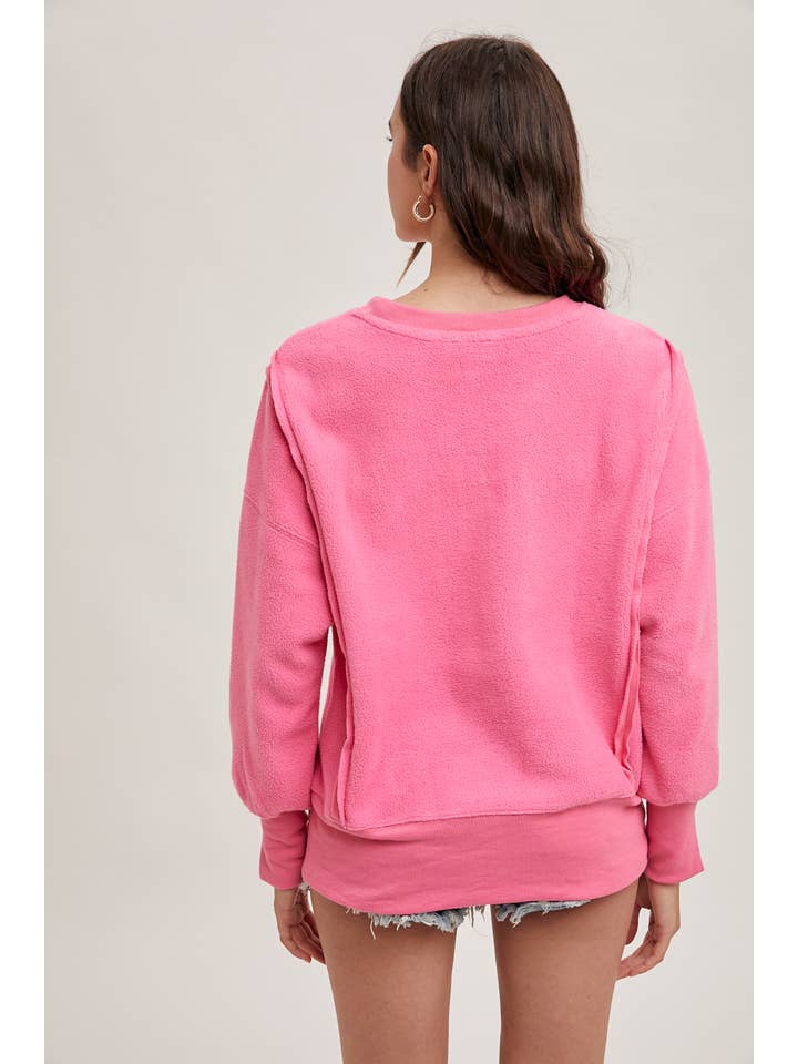 Peace Love Line – wholesale Sweatshirt - Dam – PL3896 - RUNDHALSAD TEDDYTRÖJA MED SLITSAR1