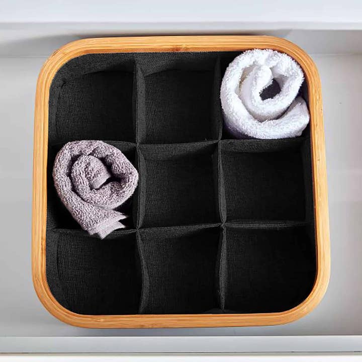 Bamboo 9-Compartment Basket 12x12x4 for wholesale by Evideco French Home Goods