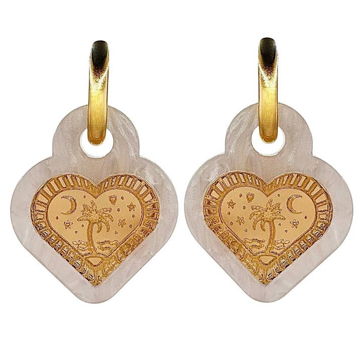 Heart with Engraved Palm Chunky Acrylic Huggies | Statement for wholesale by Weezy Pop