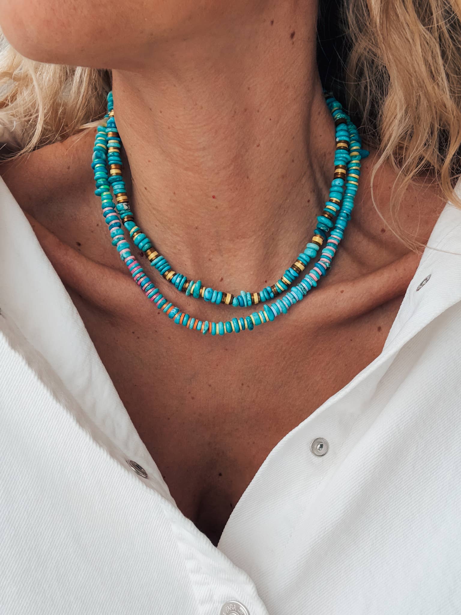 Goupi - Wholesale Beaded/Pearl Necklace - Turquoise rodelle beaded necklaces with colorful details0