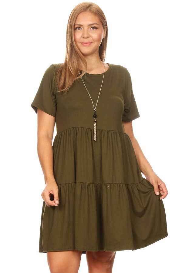 VIBE Apparel Co – wholesale Klänning - Dam – Plus borstad kortärmad baby docka klänning med 2 tier kjol5