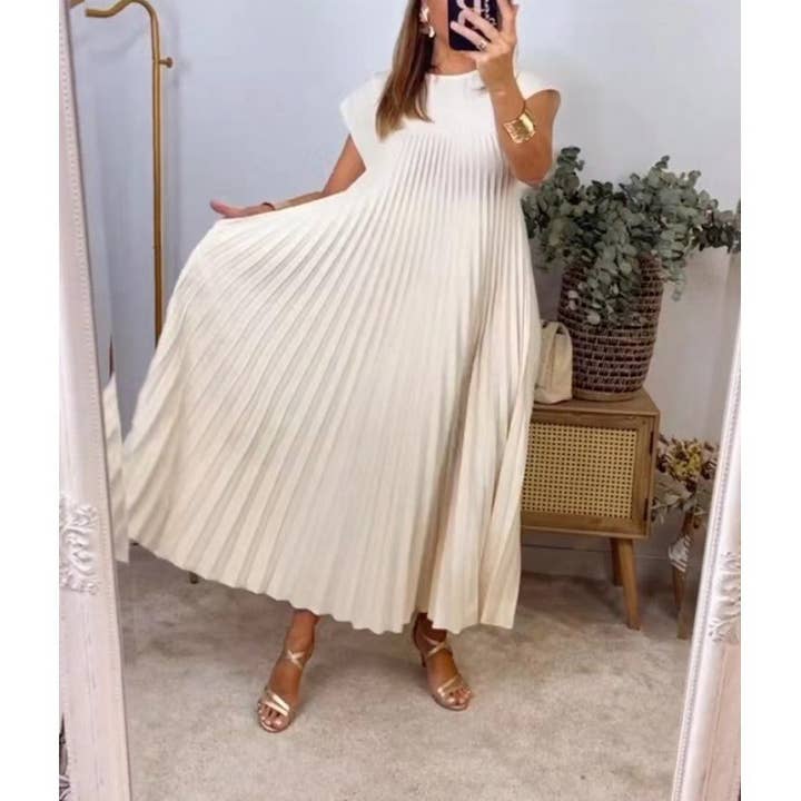 Lily Clothing - Wholesale Dress - Women's - Elegant fashion round neck sleeveless pleated long dress