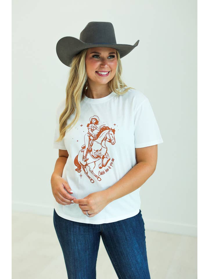 Catch Her If You Can White T-Shirt for wholesale on Faire