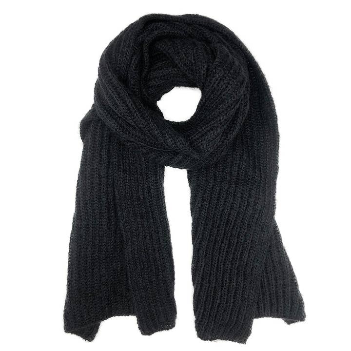 Chunky Black Knit Alpaca Scarf for wholesale by SLATE + SALT
