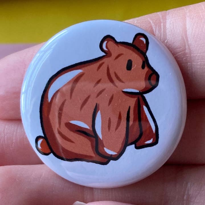 Bear 1.25 Inch Pin Back Button, Gift for Bear Lover, Nature Lover, Brown Bear Art, PNW Pin, Mountain Aesthetic, Hiking Gift, Grizzly Bear for wholesale by M.S. Illustration