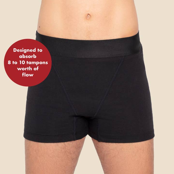 Black The Boxer. Period. in Organic Cotton. For Heavy Flows - Single Polybag Unit for wholesale on Faire2