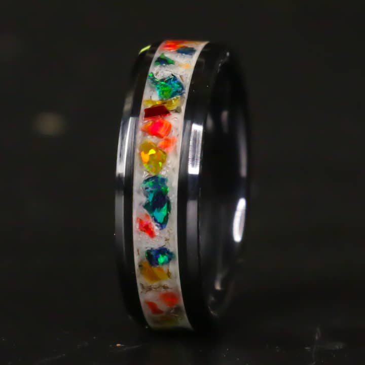 The Autumn Opal Ring - 8mm Black Ceramic Ring for wholesale by Natural Evolution Design
