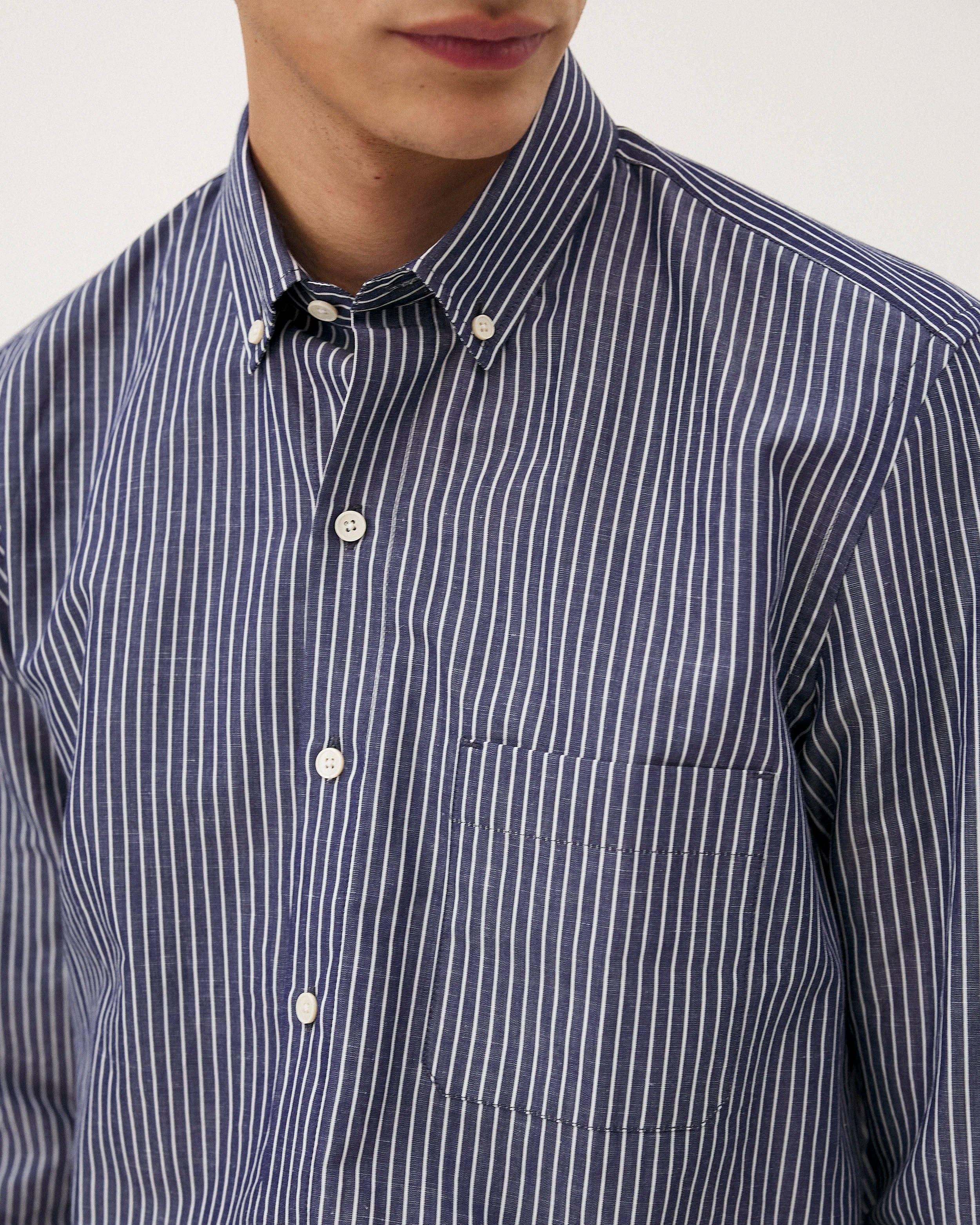 NOYOCO - Vendita all'ingrosso Camicia button down - Uomo - Camicia Curtis a righe blu4