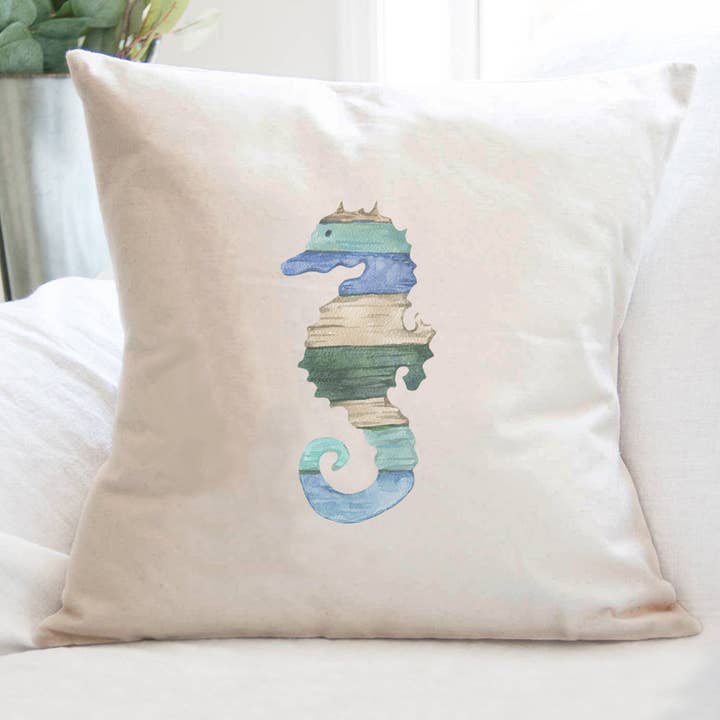 Seahorse en bois côtier - Coussin carré en toile pour la vente par Cottage Shore