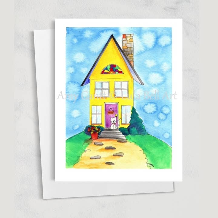 New Home - Carte de vœux Chat et Maison pour la vente par Lula Bell Cards and Gifts