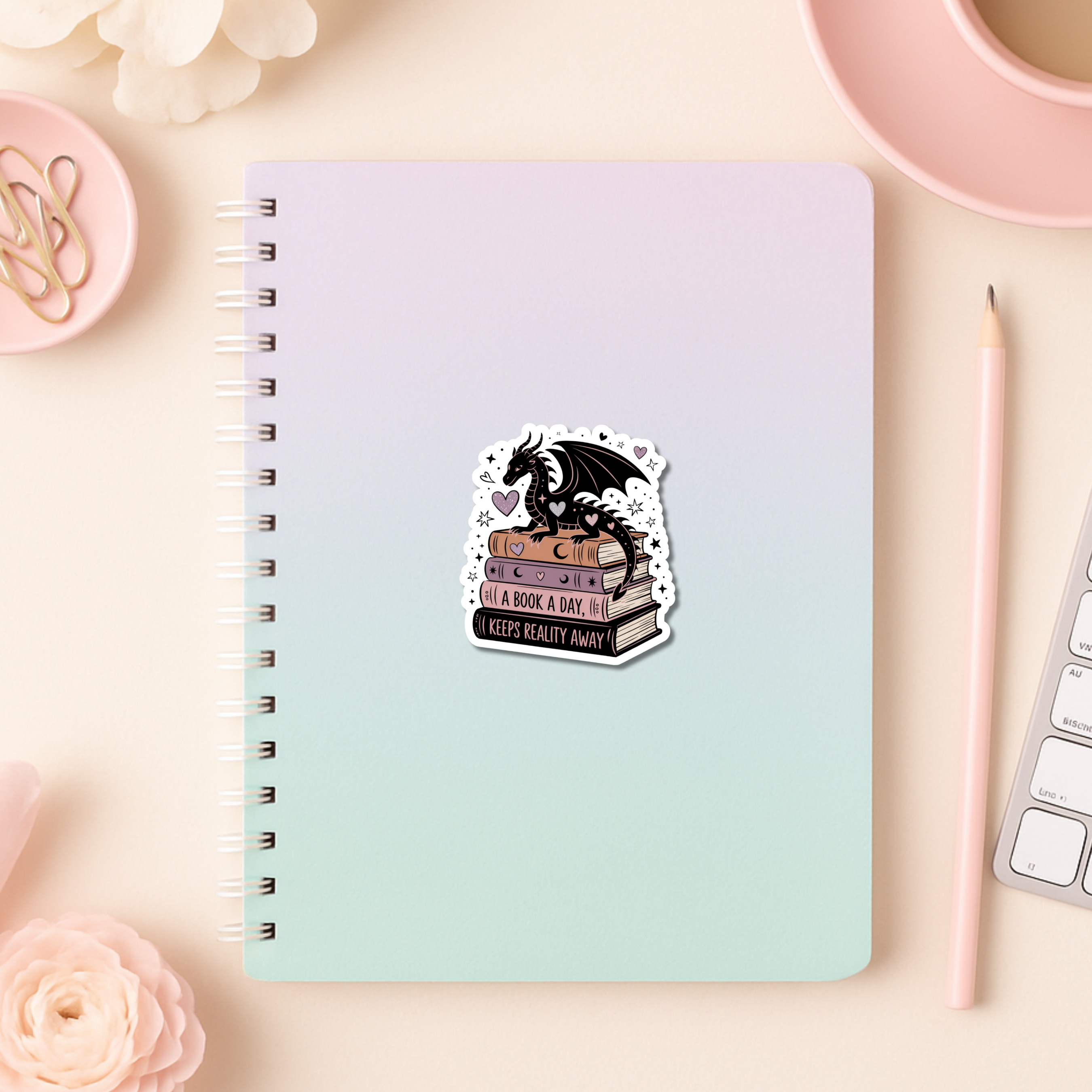 Auburn Row Design - Wholesale Sticker - A Book A Day Keeps Reality Away Dragon Romantasy Sticker5