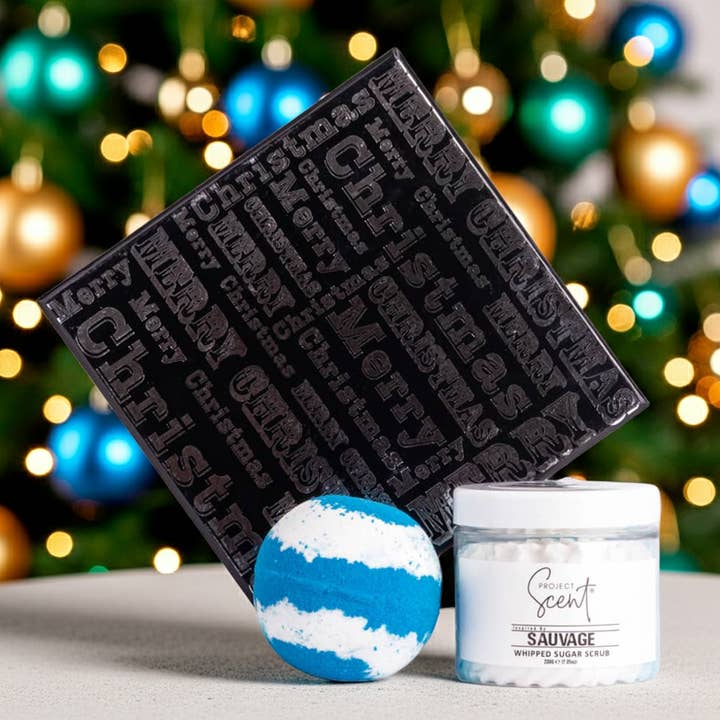 Men’s Christmas Gift Set – Bath Bomb & Whipped Sugar Scrub for wholesale by Project Scent
