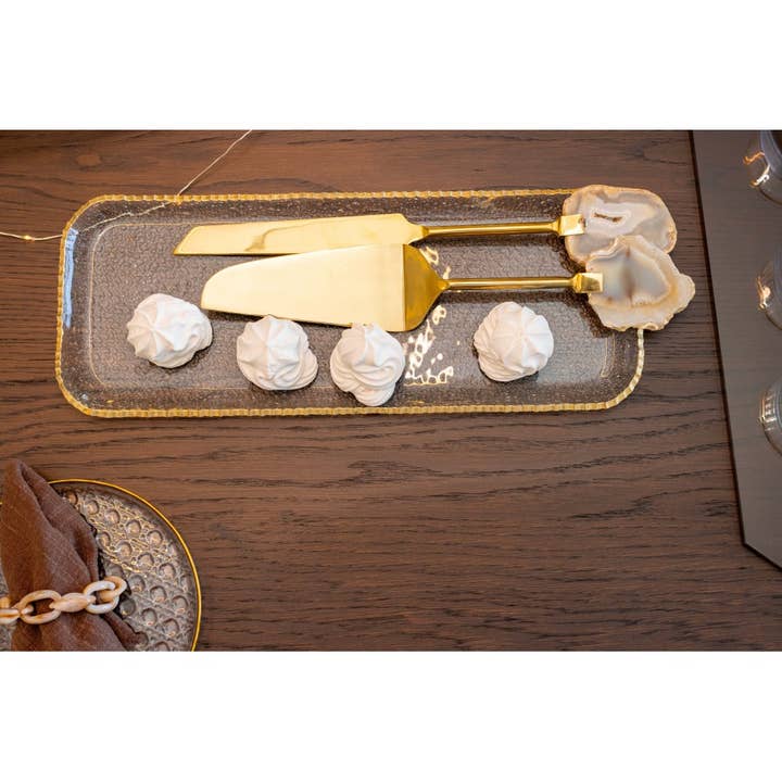 AULICA - Wholesale Serving Tray - Rectangular tray with gold edge in glass 37x15.5x2cm1