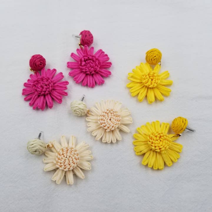 Pendientes colgantes con forma de girasol y paja para venta al por mayor de ENA Jewelry