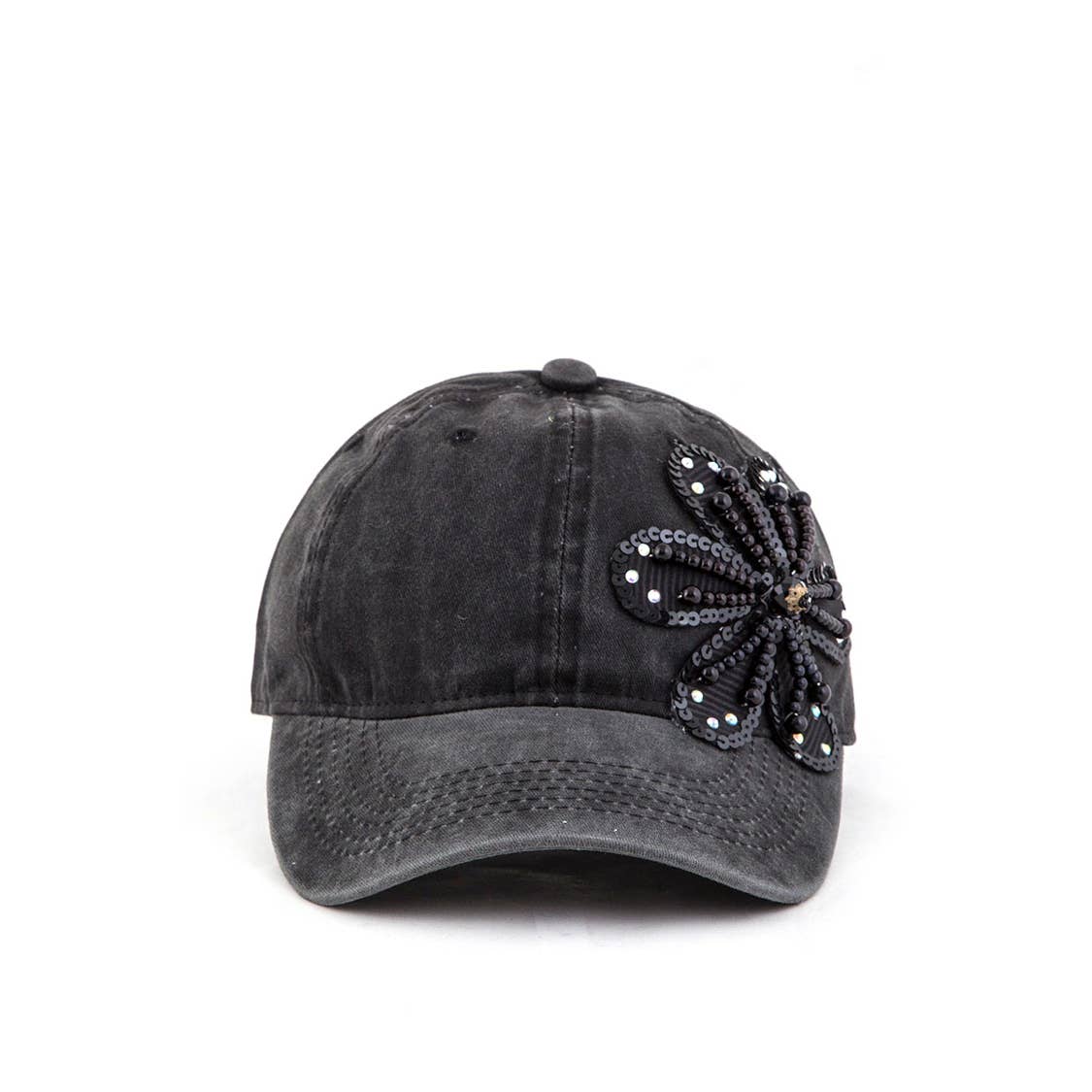 Artini Accessories - Wholesale Baseball Cap - Women's - Bead & Sequins Flower Accent Cotton Cap0
