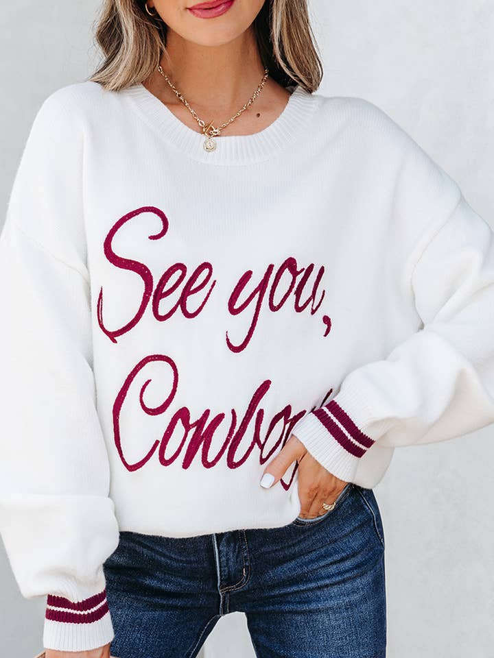 Pull graphique western brodé "See You Cowboy" pour la vente par FULL TIME PURCHASE