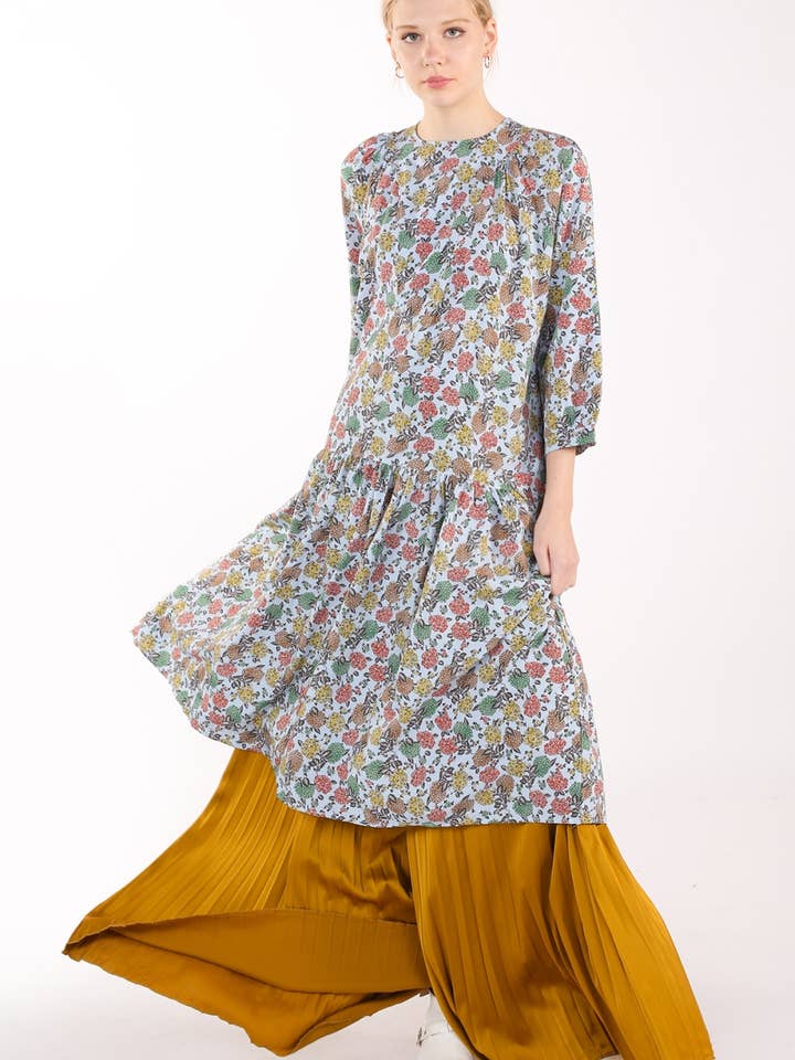 Multicolor Floral Print Flounce Midi Dress DE3001-L for wholesale by Beulah Style