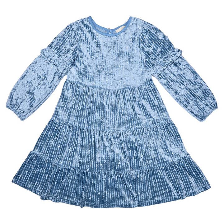 Eliana Dress in Blue Sequin Velvet for wholesale by Vignette