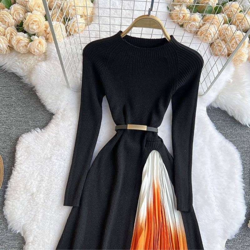 UZ Wholesale Store - Wholesale Dress - Women's - Gradient Color Block Knit Midi Sweater Dress3