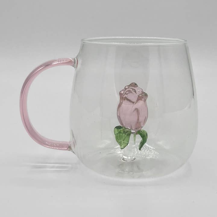 Glass cup with 3D figure – Rose – 380 ml for wholesale by cotonIQ