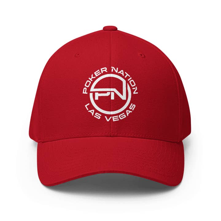 RED POKER NATION CLOSED-BACK STRUCTURED CAP for wholesale by POKER NATION