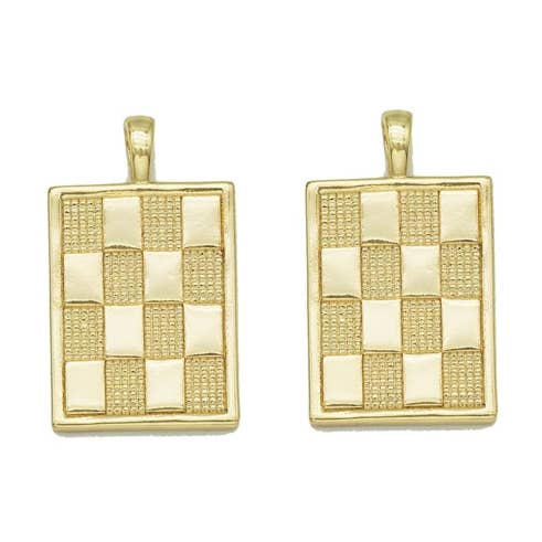 BestBeads&Beyond - Venta al por mayor Abalorios/colgantes individuales - Charm Rectángulo Cuadros Dorado, Sku #F15160